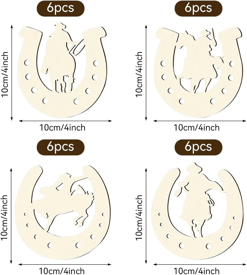 24 Pcs Western Horseshoe Wall Decor Set - Rustic Wooden Horse Shoes for DIY Crafts Cowboy Party Decor