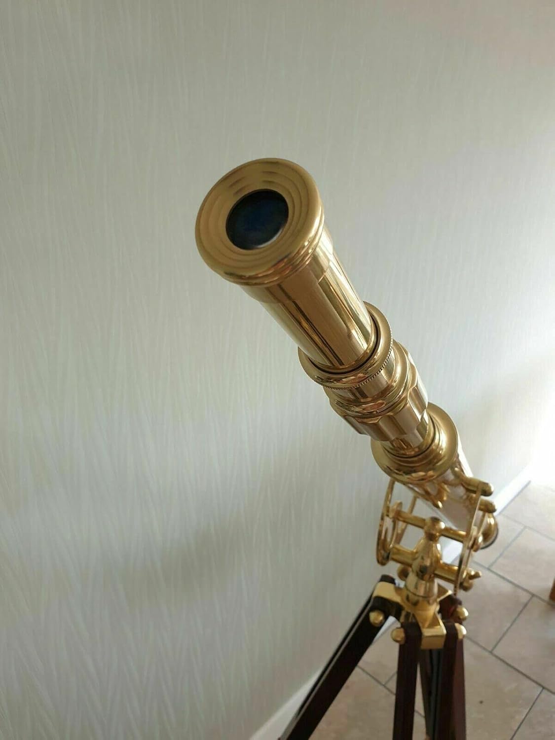 Antique Brass Telescope with Wooden Tripod Stand Decorative Gift Item Replica