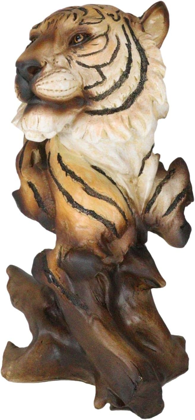 Ebros Gift Faux Wood Bengal Tiger Bust Statue 11 Inch Tall Decorative Figurine