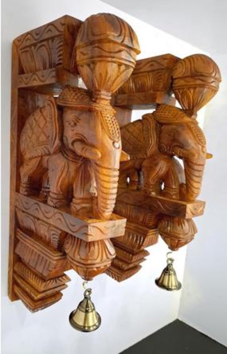 Wooden Elephant Wall Bracket Decor Pair