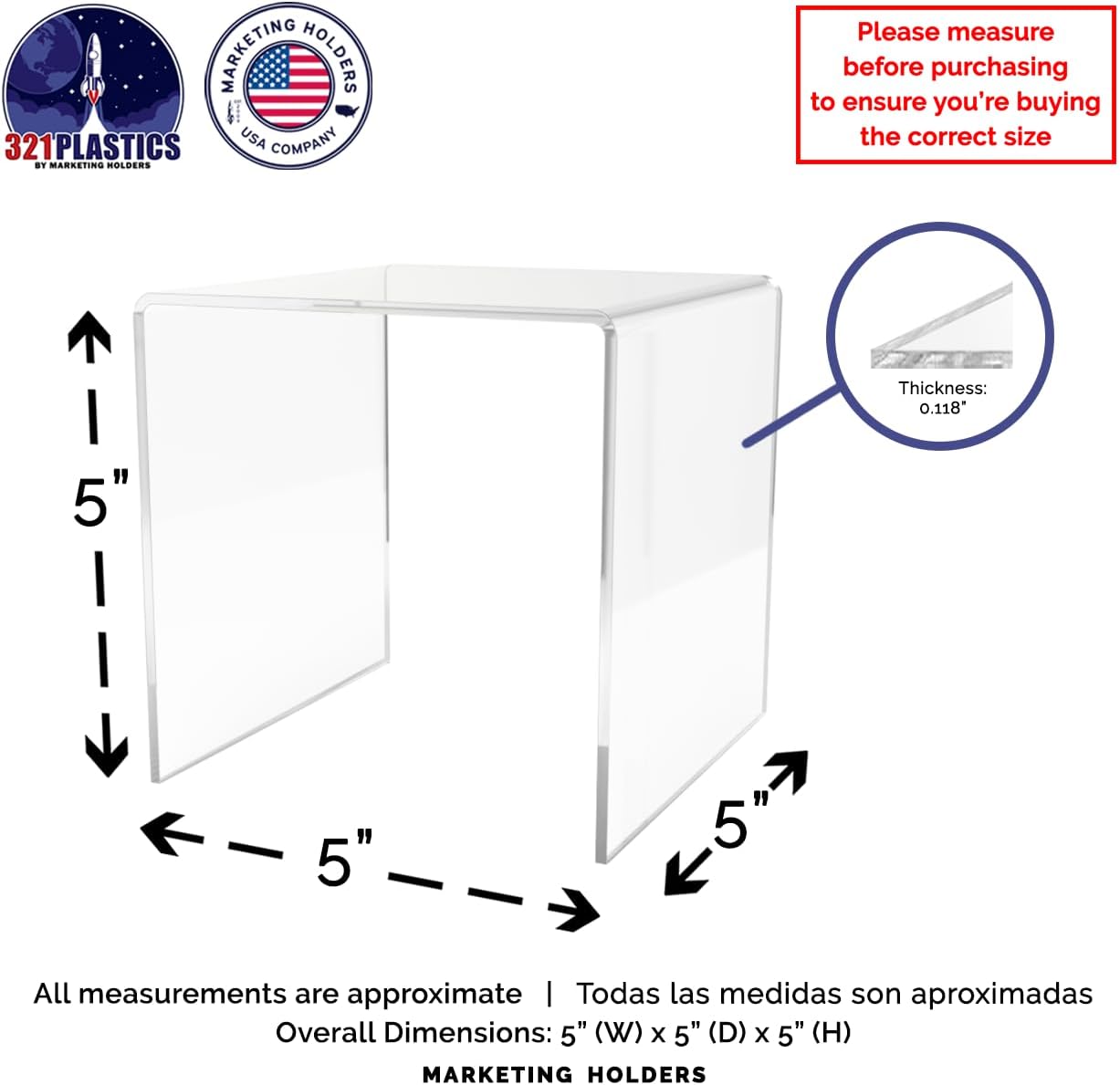 Acrylic Riser Stand 5 Inch Square Display Pedestal for Figurines Merchandise