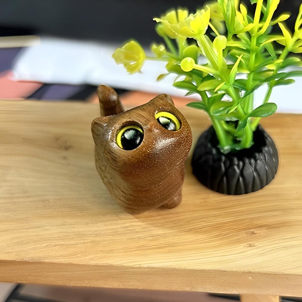 Custom Small Wooden Cat Sculpture Cute Desk Decor