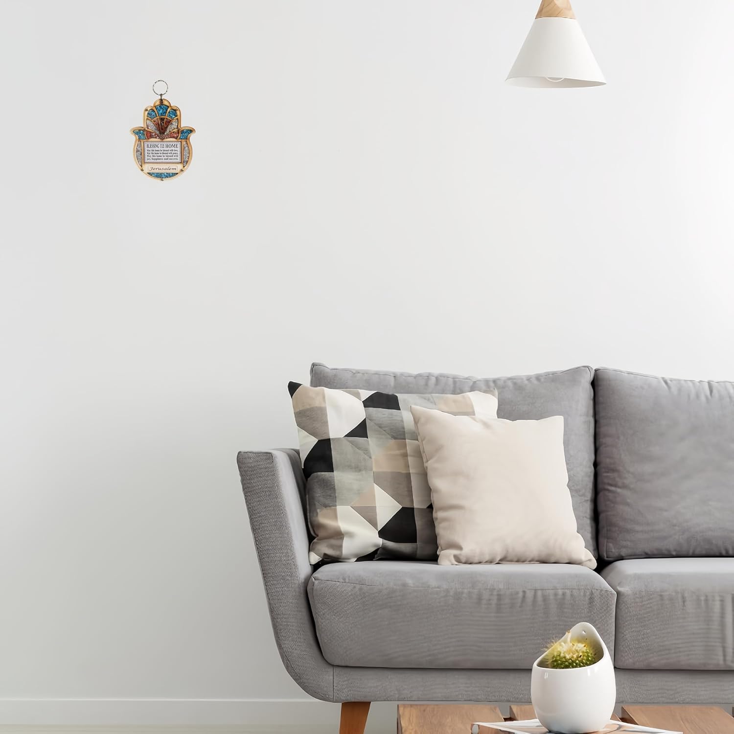 Wooden Hamsa Wall Decor with Gemstone Effect