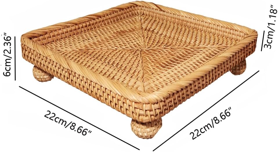 i-lan 9 Inch Square Rattan Riser Tray for Display