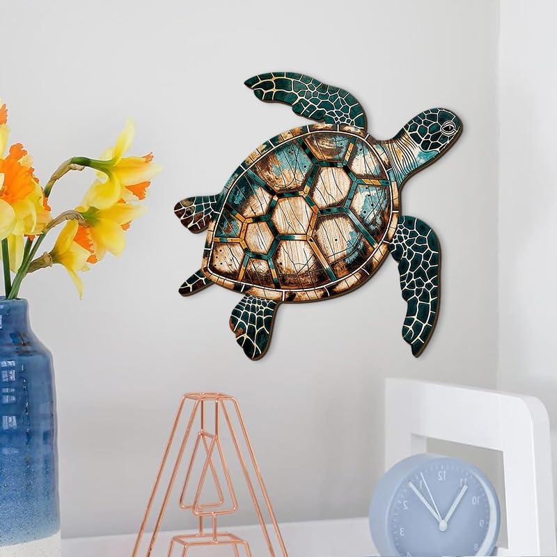 GENHAOTHREE Coastal Sea Turtle Dolphin Wall Art Set - Handcrafted Wooden Ocean Decor for Bathroom Pool Garden and Patio
