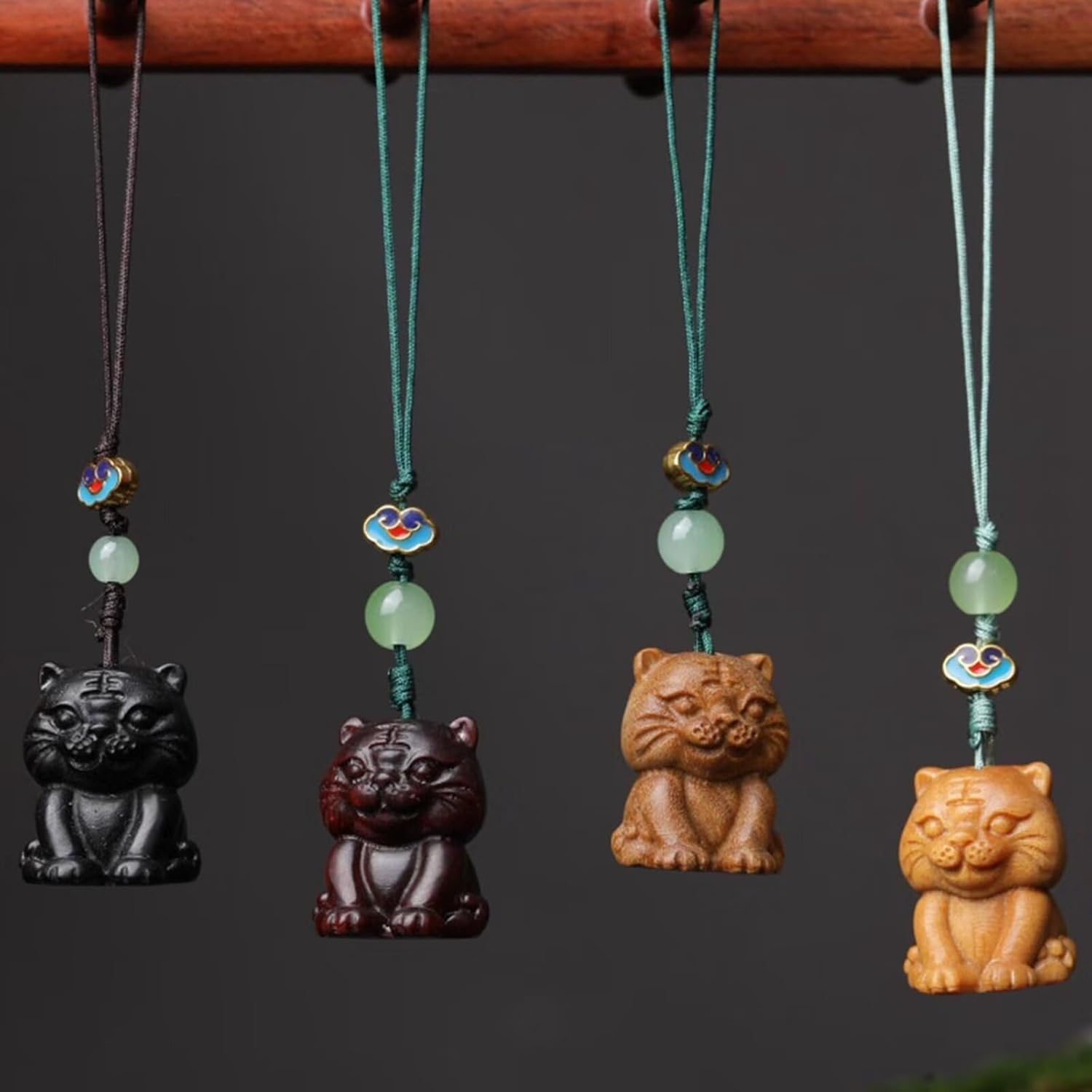 Cute Wood Carving Zodiac Tiger Car Pendant Keychain Accessory