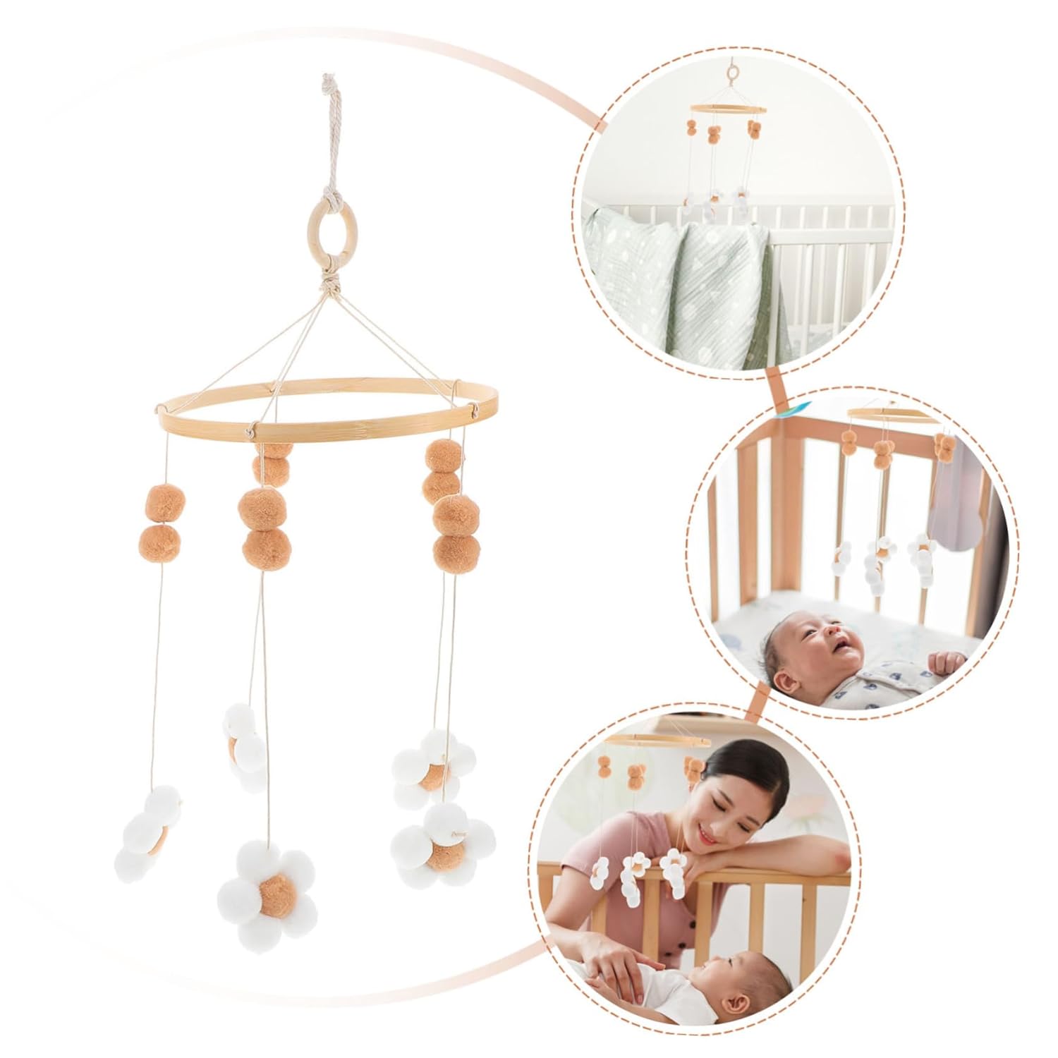 Boho Flower Mobile for Nursery Crib Bassinet Decor