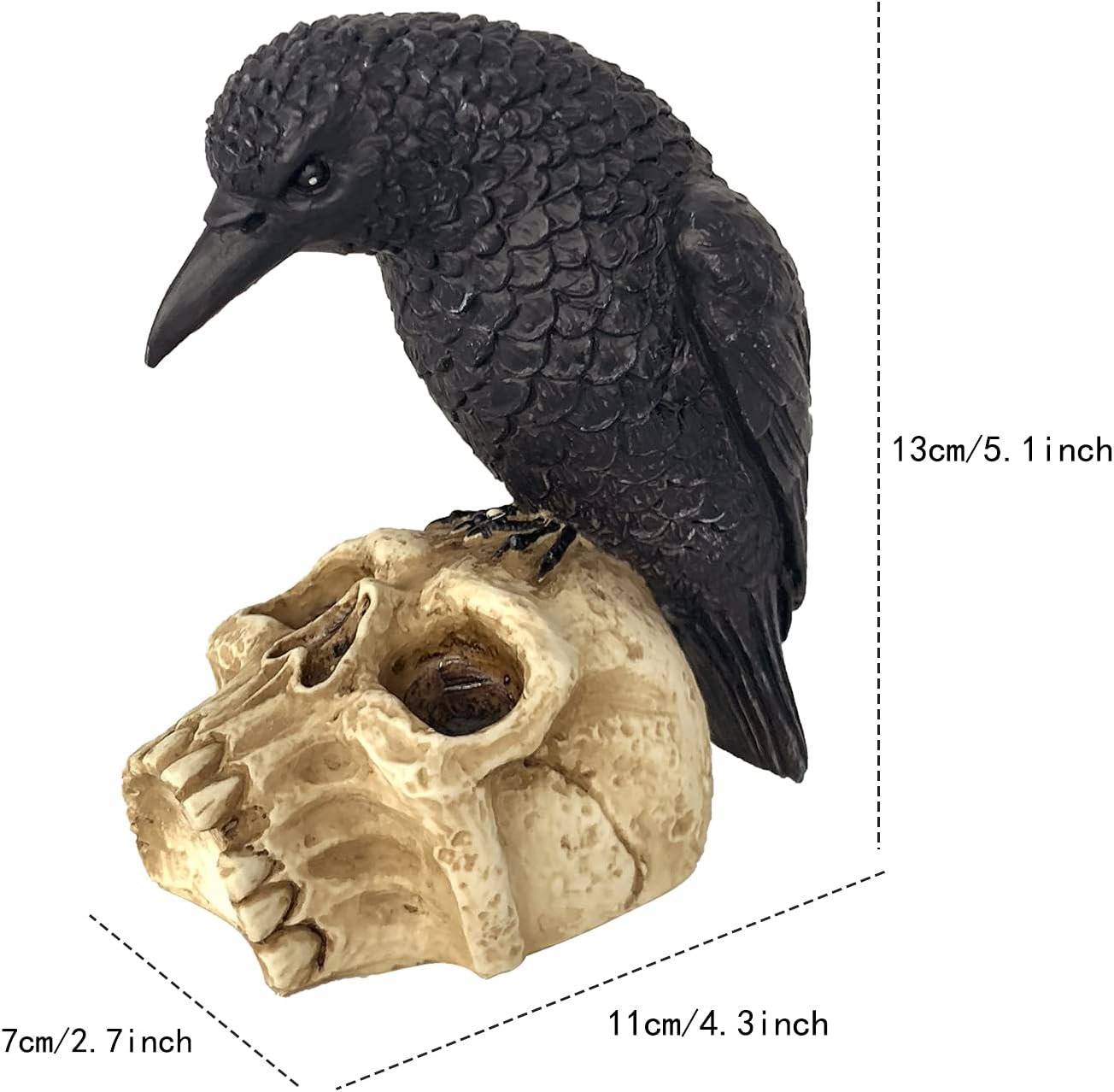Eraspooky Sitting Crow on Skull Halloween Statue