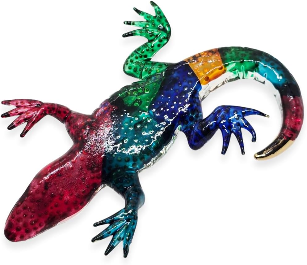 WitnyStore Rainbow Gold Crocodile Figurine - Miniature Hand Blown Glass Decor Collectible