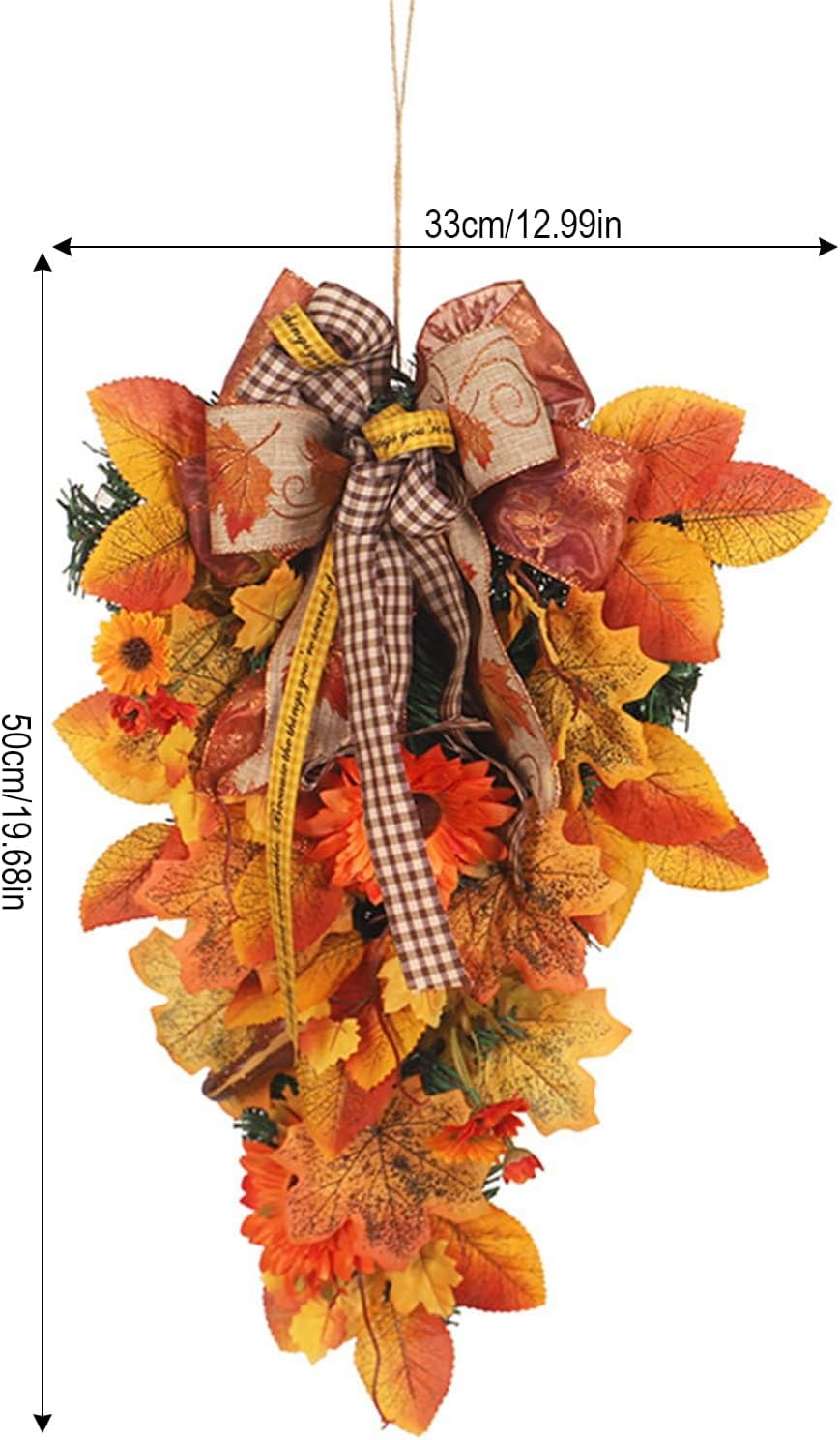 Artificial Fall Teardrop Wreath with Sunflowers and Bows