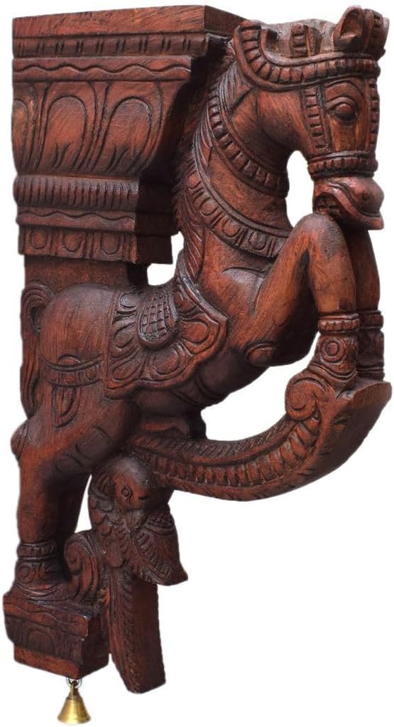 Vaagai Wood Horse Wall Bracket Traditional Decor for Home and Living Room