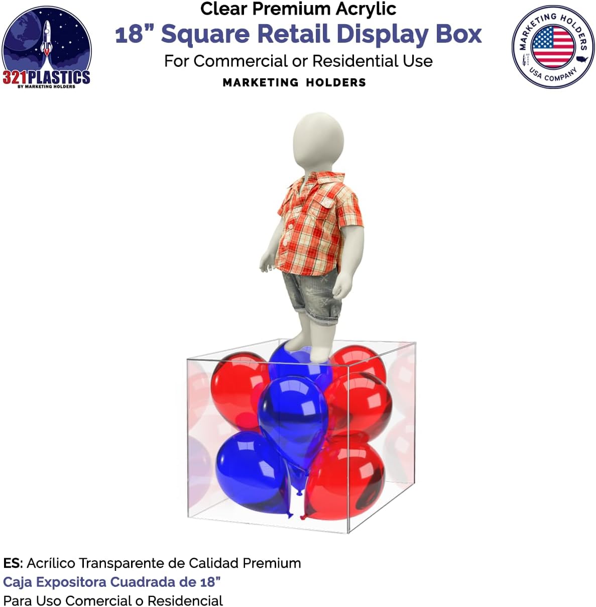 Acrylic Display Riser 18 Inch Tall Square Box Showcase