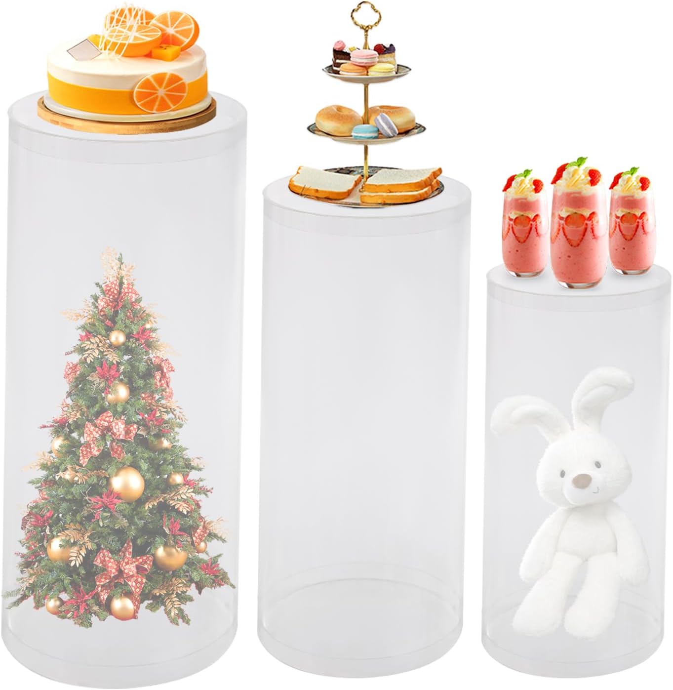 Clear Cylinder Pedestal Stand 3PCS for Wedding Display