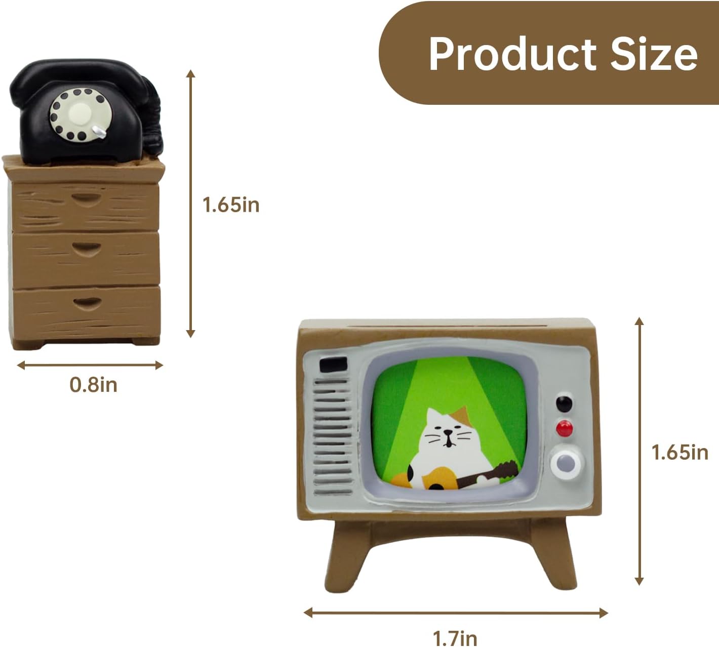 RAQWI Cute Mini TV and Telephone Cabinet Figurine for Cat Lovers