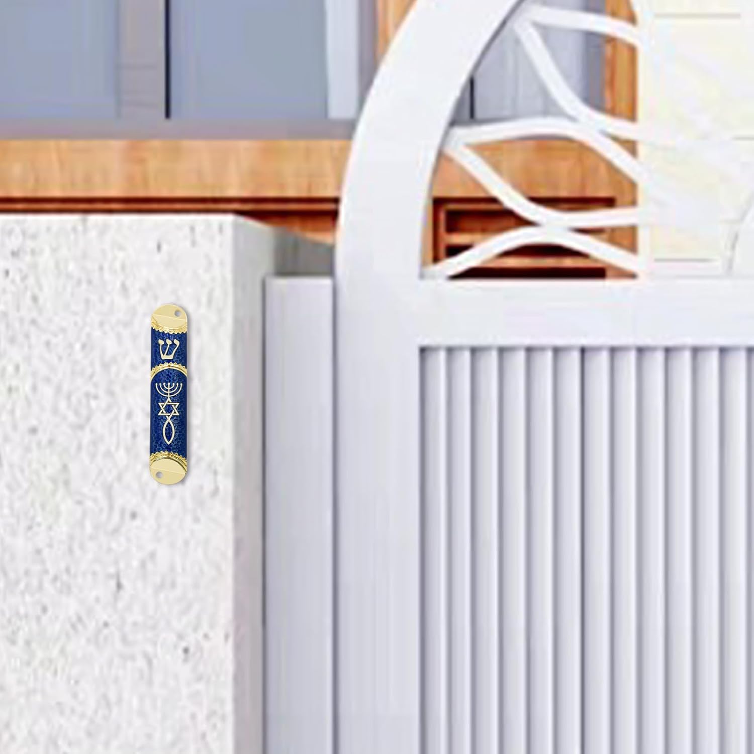 MrMrKura Blue Mezuzah with Scroll Door Decor
