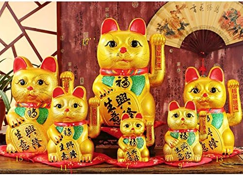 Fancy Pumpkin 9 Inch Waving Lucky Fortune Cat Maneki Neko Porcelain Figurine