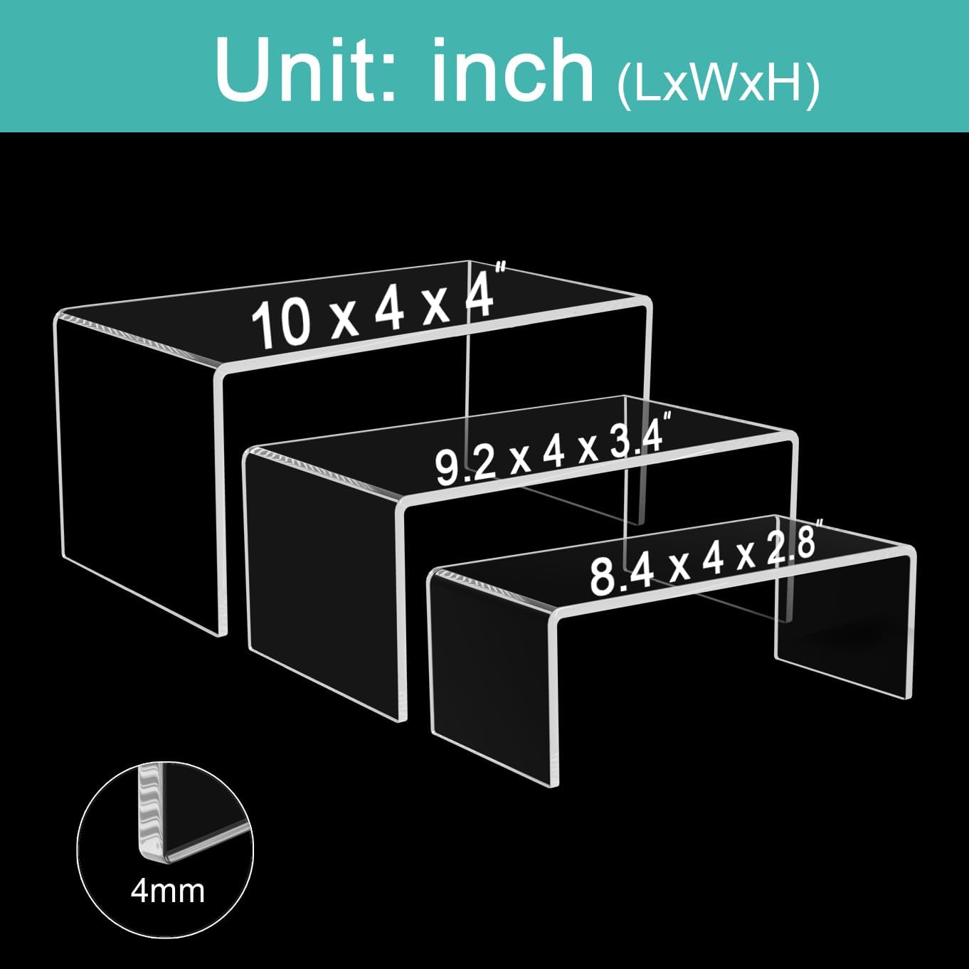 6PCS Acrylic Display Risers 3 Sizes Clear Stand