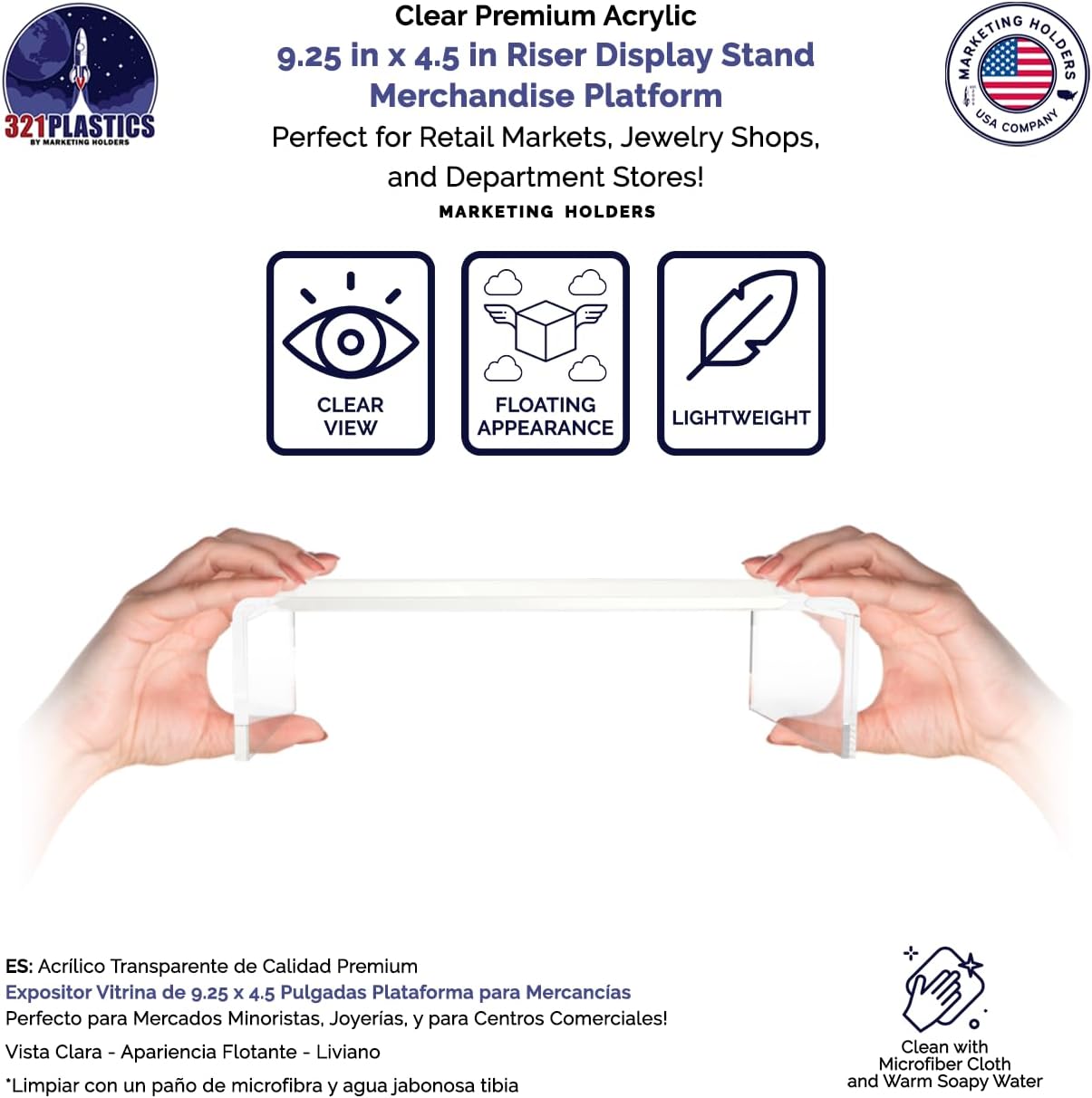 Marketing Holders 4 Pack Acrylic Riser Display Stand Rectangular Clear Showcase for Collectibles