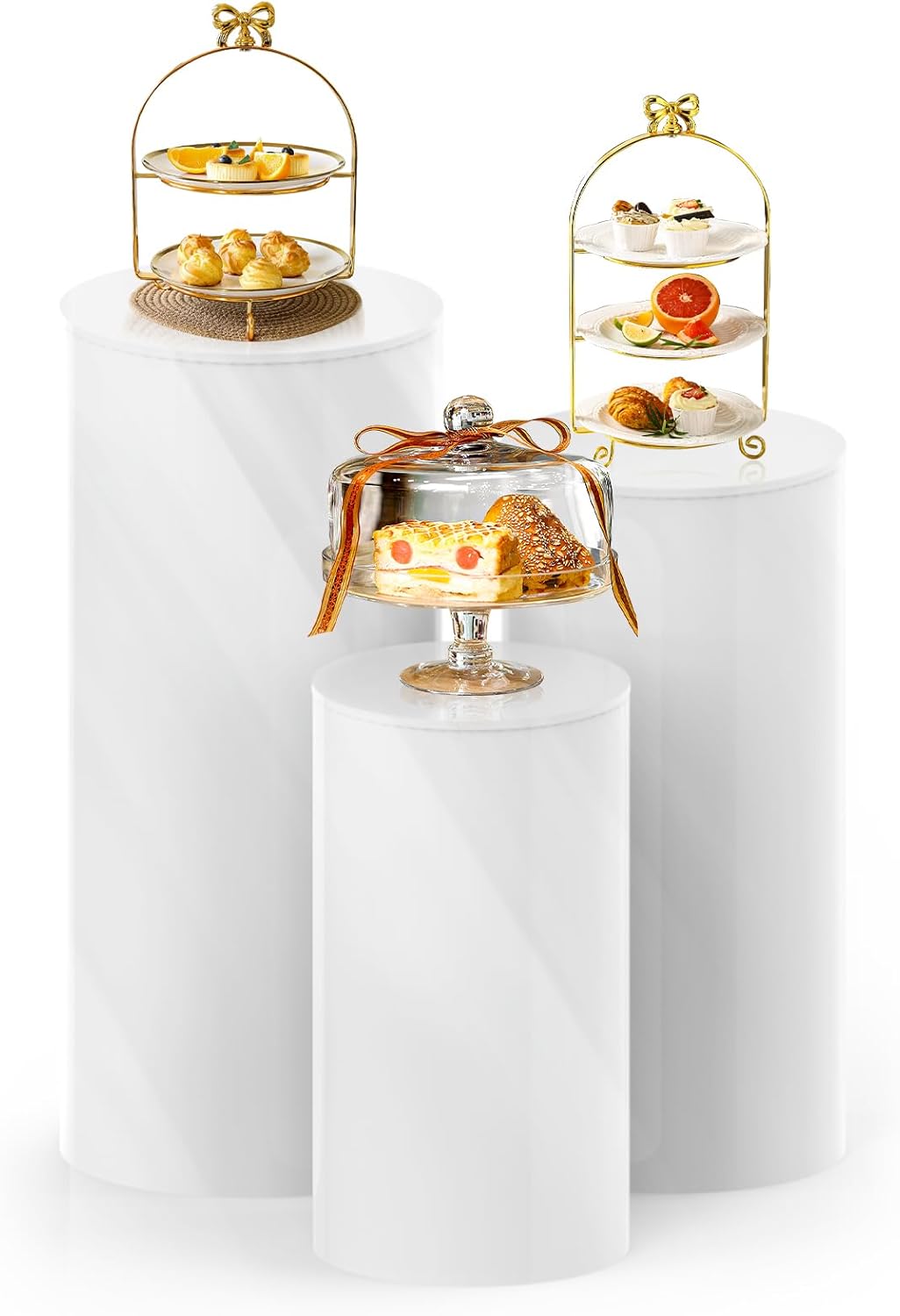 Baotree 3pcs White Cylinder Pedestal Stands