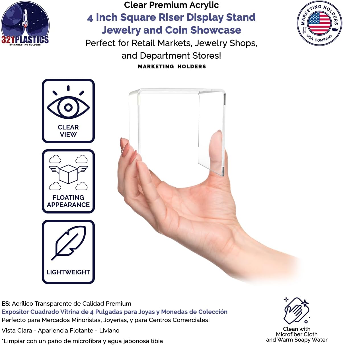 Clear Acrylic Riser Stand 4 Inch Square Platform Pedestal