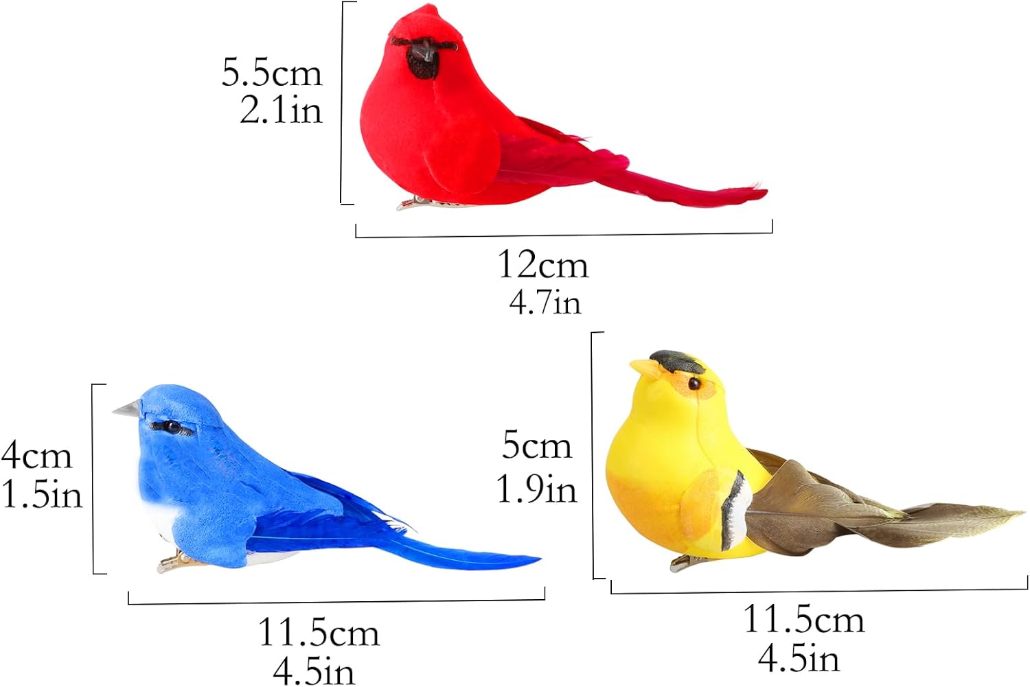 3pcs Artificial Birds for Home Garden Christmas Decor