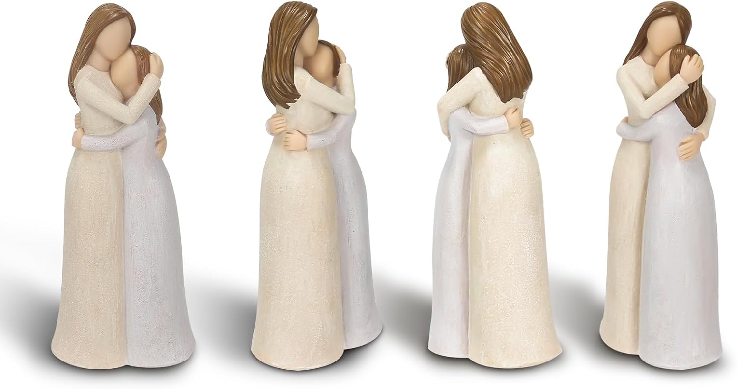 Mother and Daughter Figurines Resin Sculpted Hand Painted Home Decor Statue