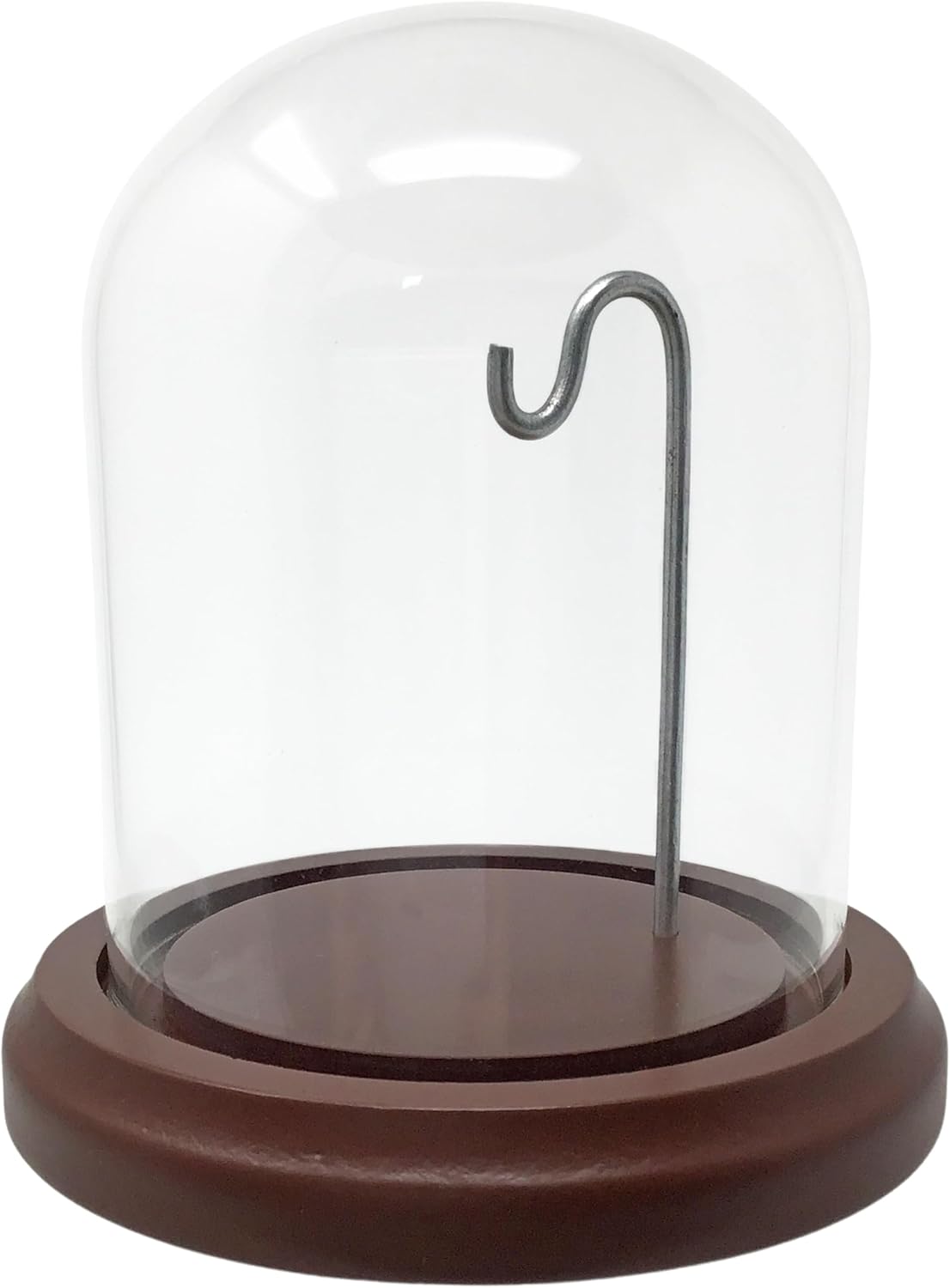 Clear Glass Dome with Hook and Wooden Base - 4 Inch Display Stand