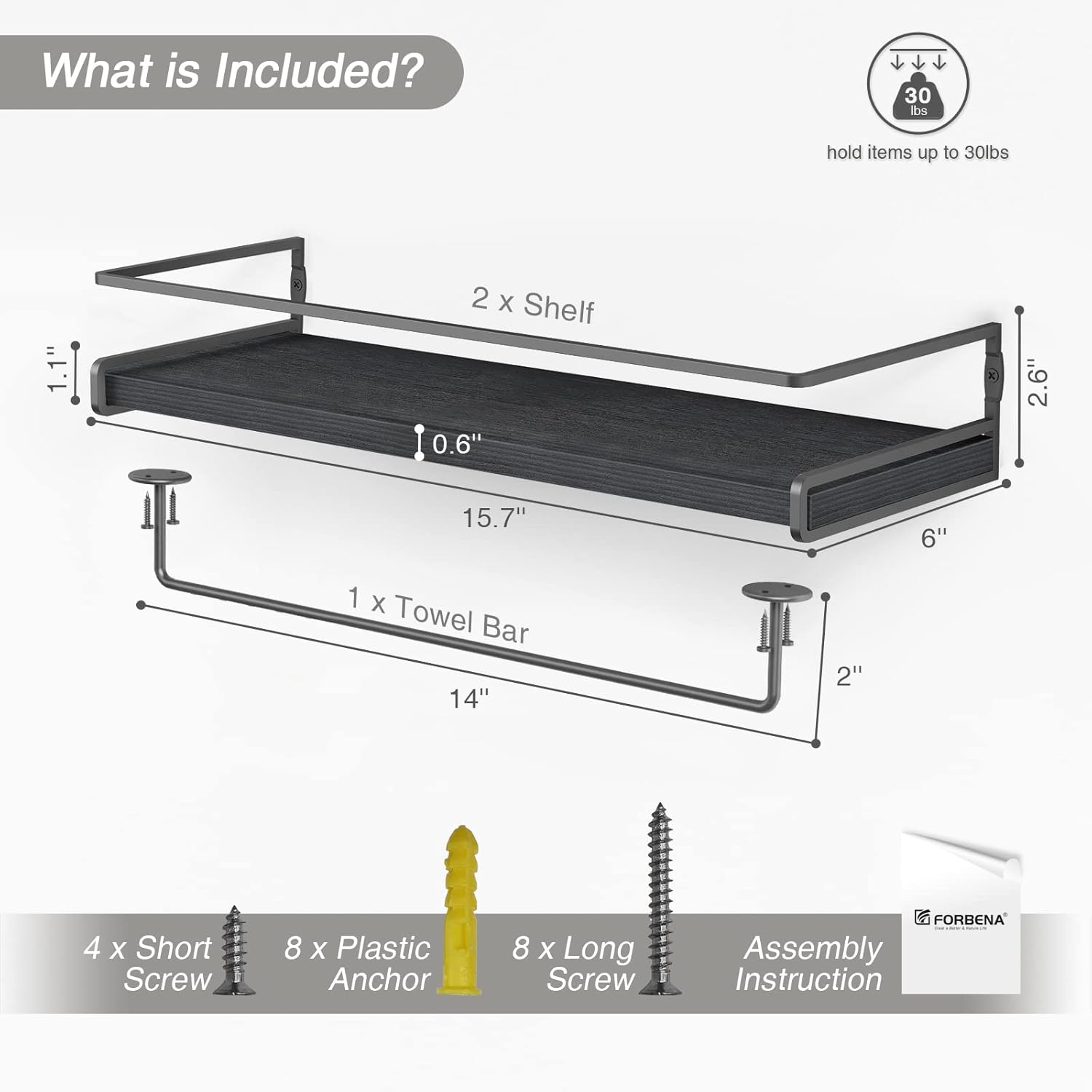 Forbena Floating Shelves Set of 2 for Bathroom and Kitchen