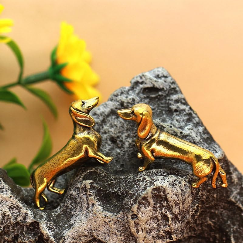 Solid Brass Dachshund Statue - Mini Decor Gift for Dog Lovers 2 Pack