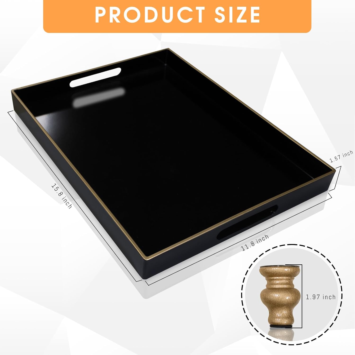 MAONAME Black Display Riser Decorative Tray 2 in 1 Pedestal Stand Serving Tray with Feet Rectangular