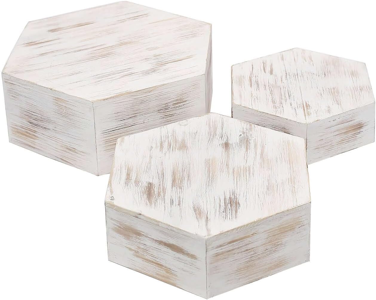 Efavormart Set of 3 Whitewashed Hexagonal Cake Stand Display Boxes