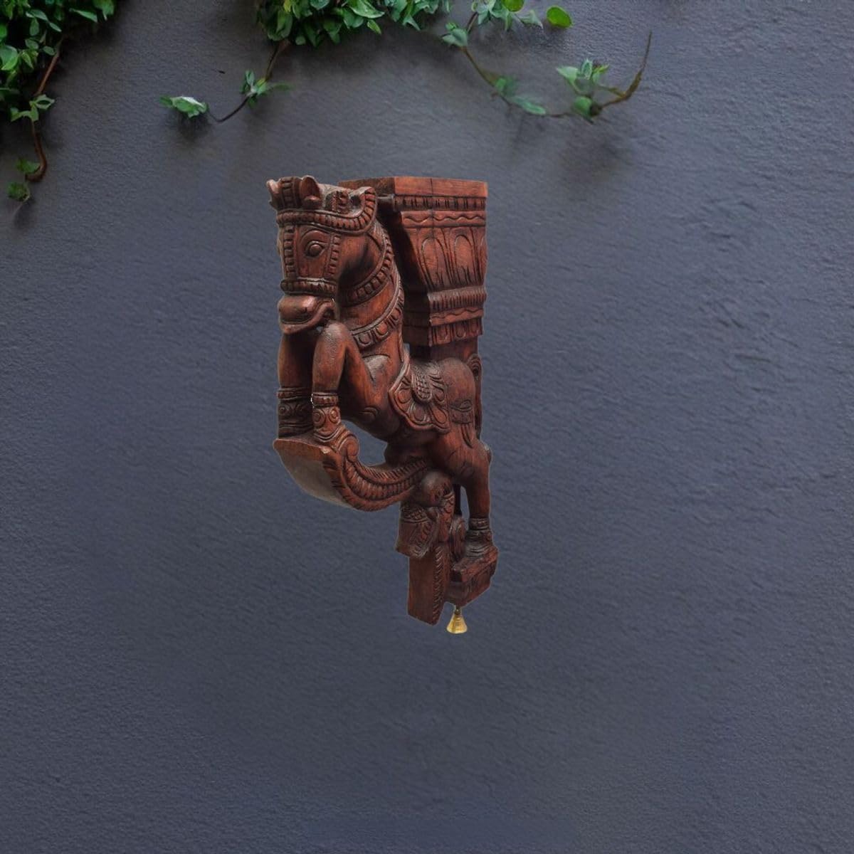 Vaagai Wood Horse Wall Bracket Traditional Decor for Home and Living Room