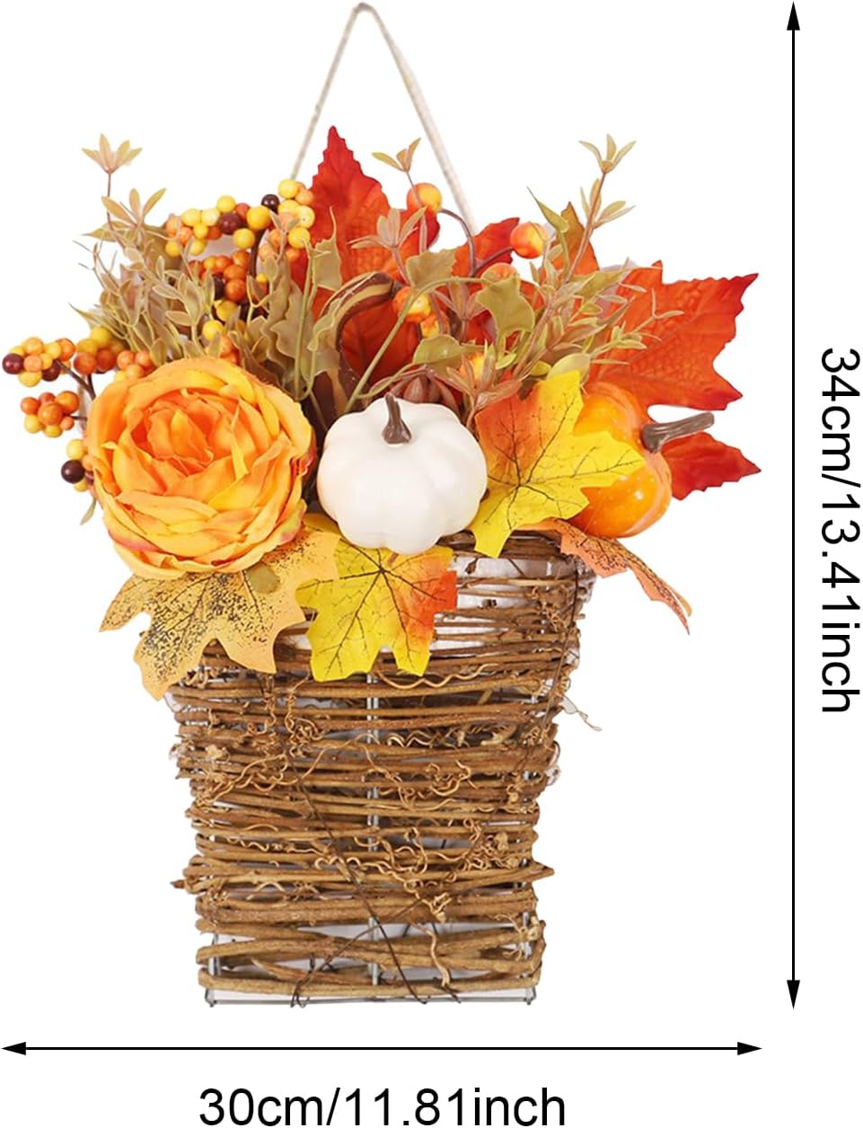 Autumn Peony Pumpkin Wall Hanging Basket for Fall Decor