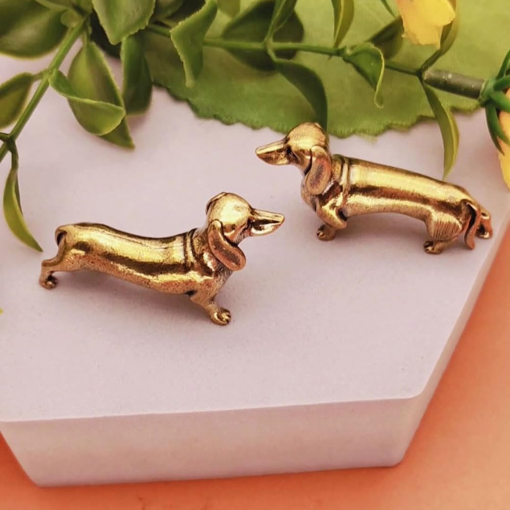 Solid Brass Dachshund Statue - Mini Decor Gift for Dog Lovers 2 Pack
