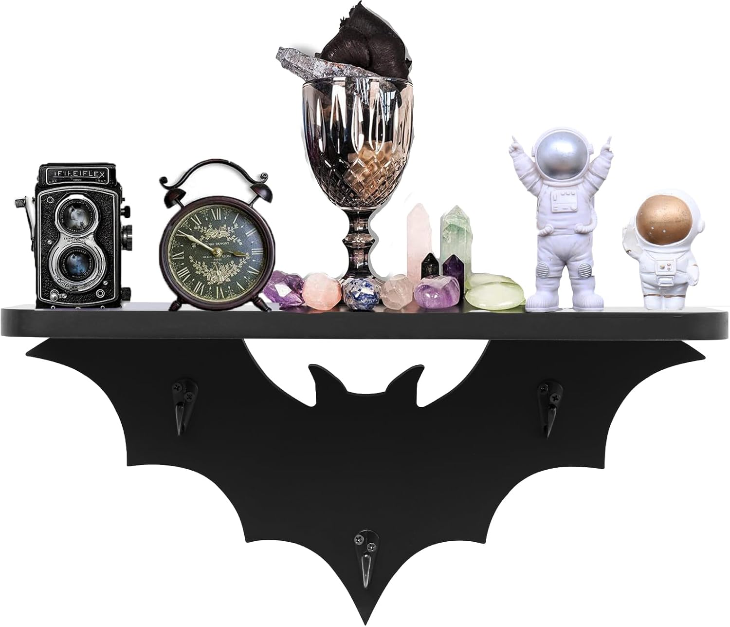 Spooky Bat Floating Shelf with 3 Key Hooks