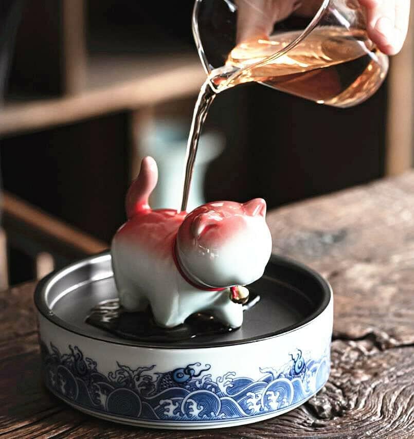 EatingBiting Ceramic Tea Pet Cute Lucky Cat Ornament