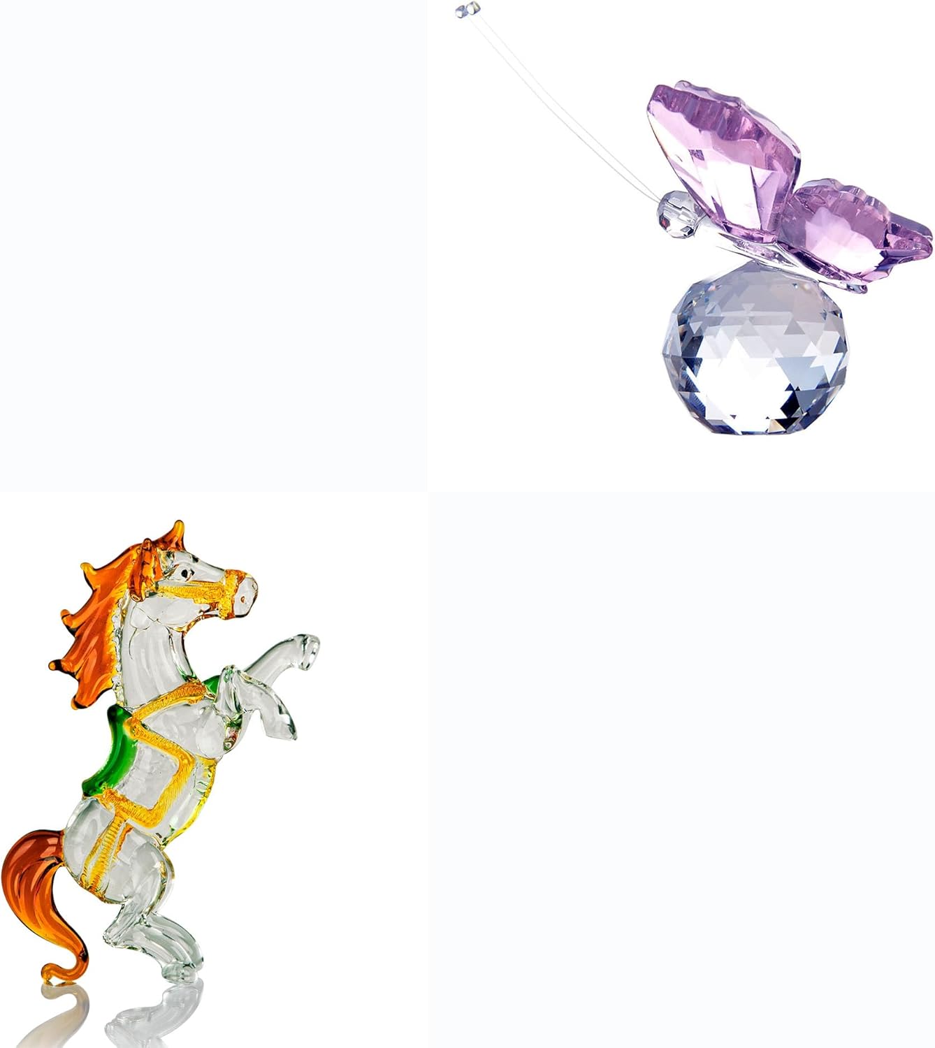 HD Hyaline Dora Crystal Butterfly with Ball Base and Standing Horse Figurine Collectible Decoration