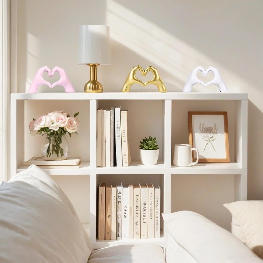 Pink Decor Heart Hands Sculpture for Home Room Decor
