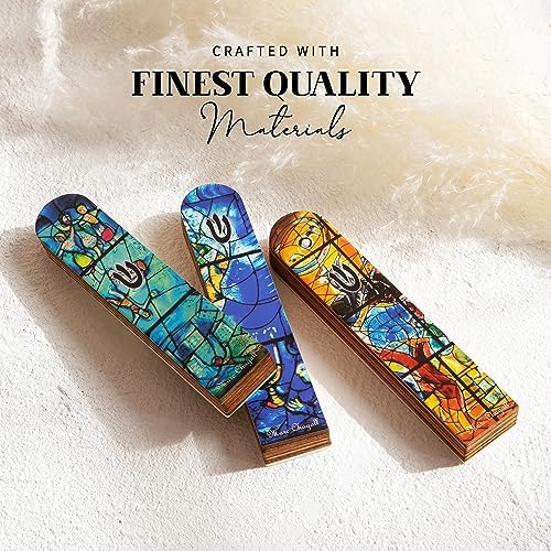 SURI Wooden Mezuzah with Yellow Design Contemporary 5 Door Scroll Holder