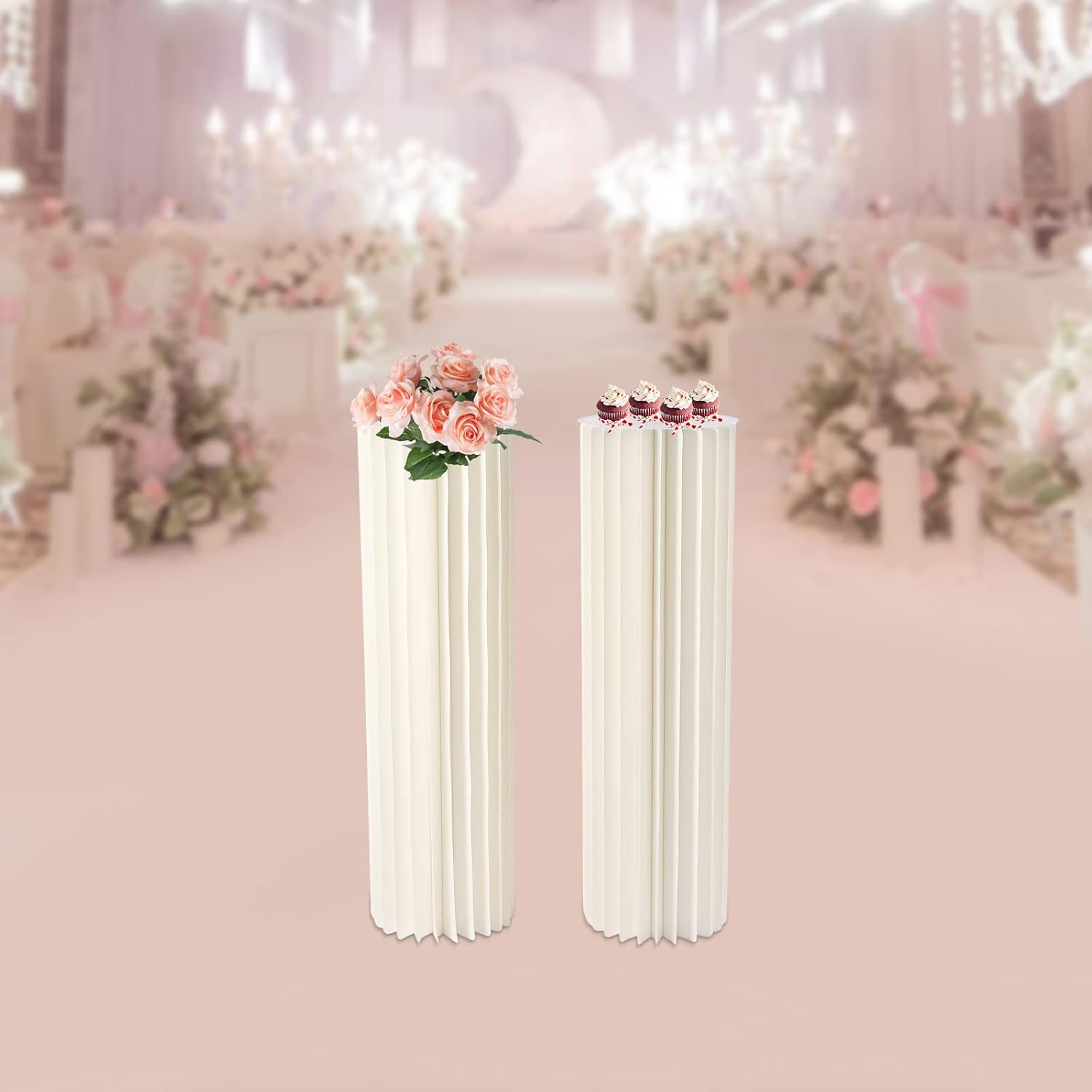2PCS 394in Tall Round Cylinder Flower Stand Wedding Centerpieces Foldable Display Stands