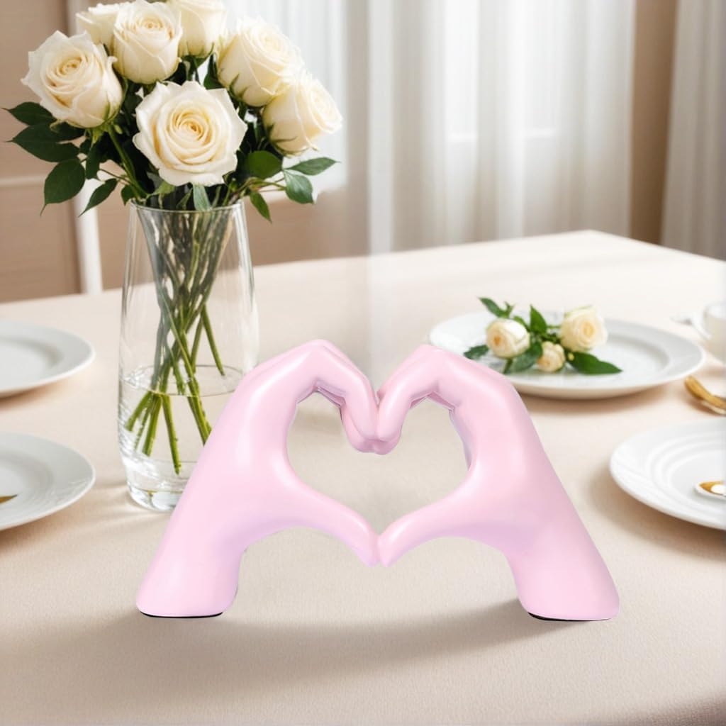 Pink Decor Heart Hands Sculpture for Home Room Decor
