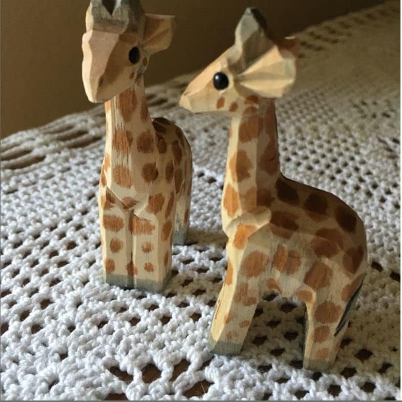 Hand-Carved Wooden Giraffe Figurine for Home Decor