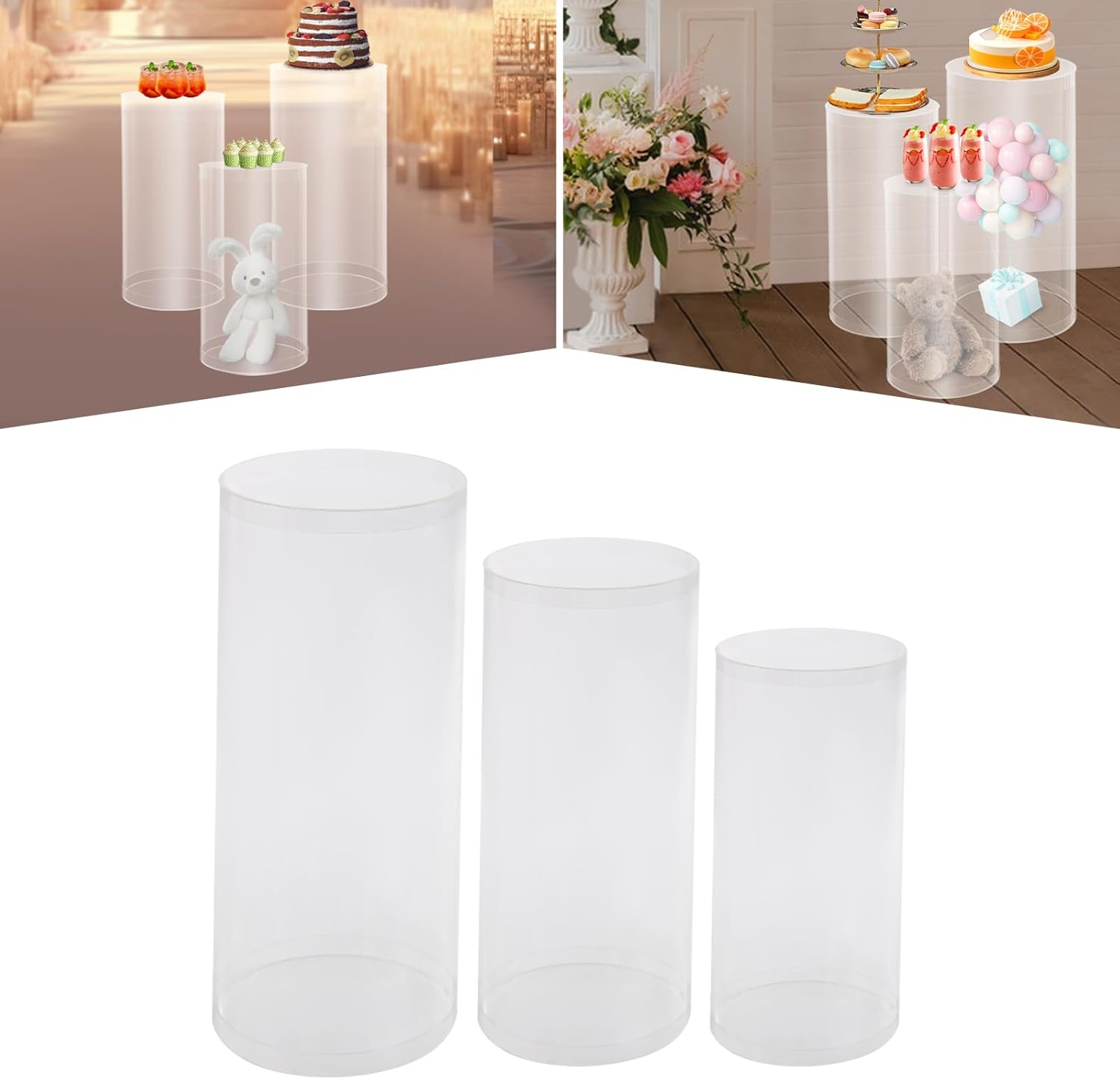 Clear Cylinder Pedestal Stand 3PCS for Wedding Display