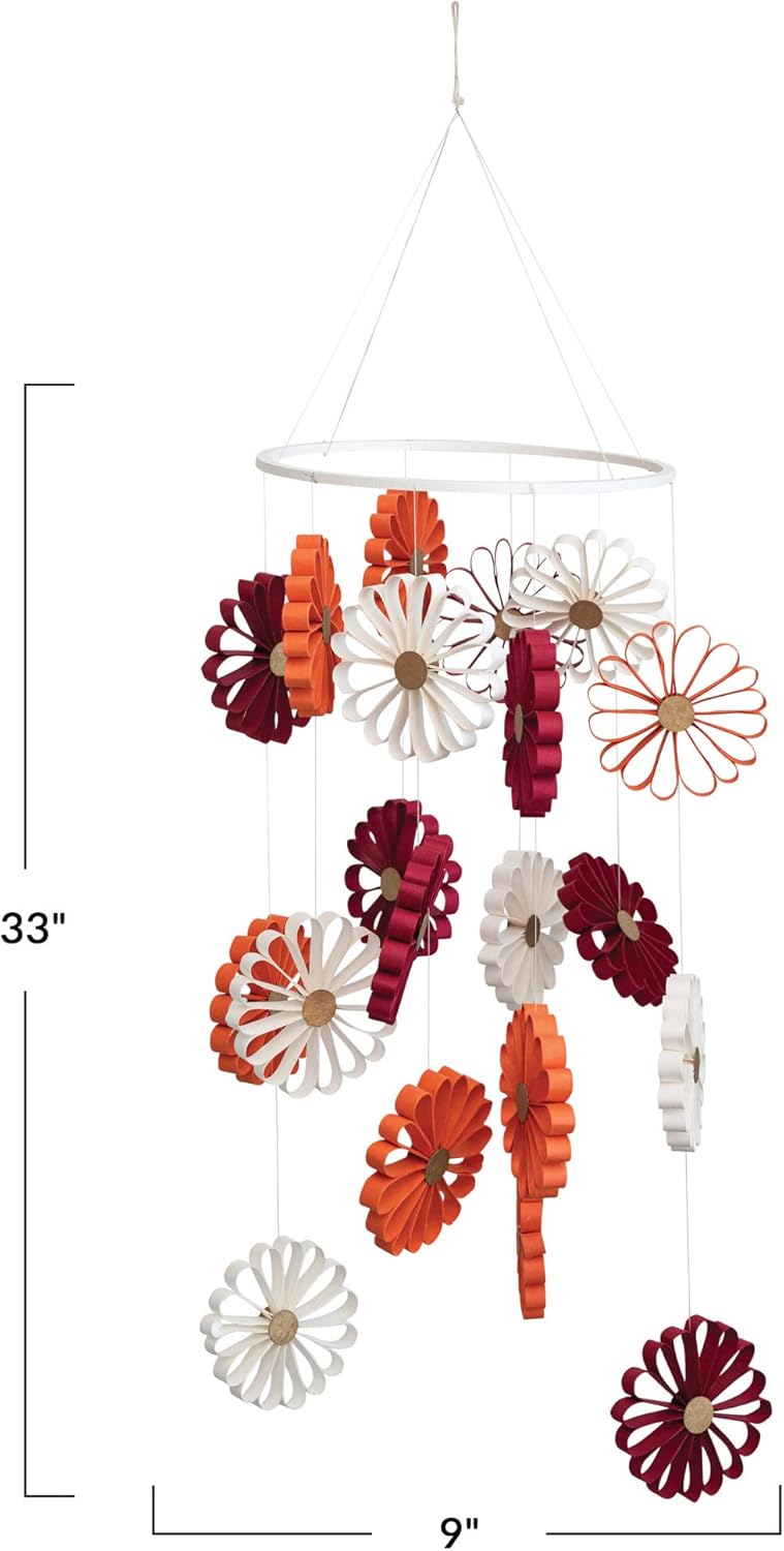 Creative Co-Op 9 Inch Round x 33 Inch H Handmade Recycled Paper Flower Mobile