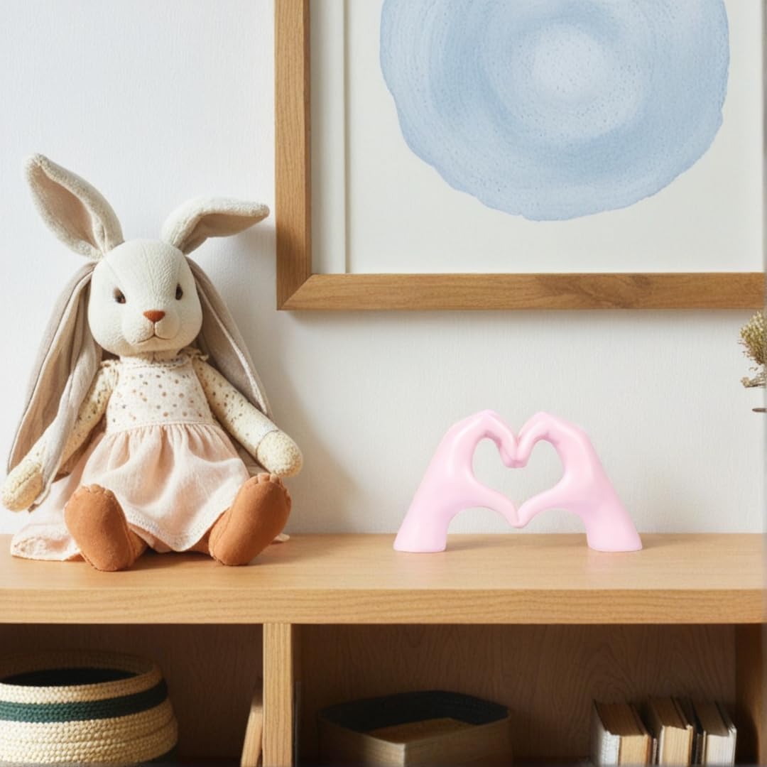 Pink Decor Heart Hands Sculpture for Home Room Decor