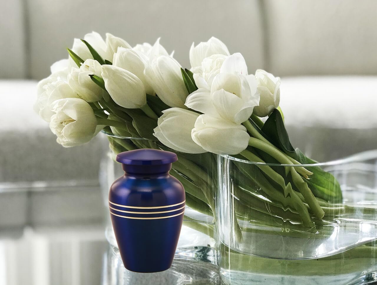 Immortal Memories Serenity Mini Urn for Ashes - Cobalt Blue Velvet Bag
