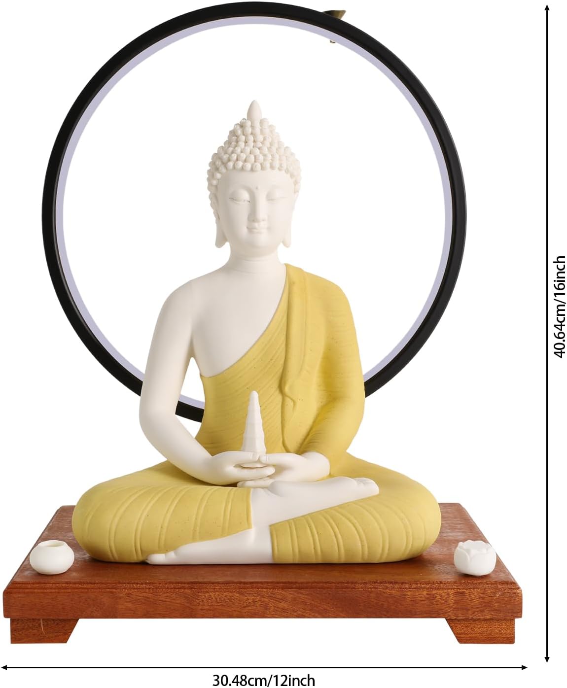 Shakyamuni Buddha Statue with LED Halo and Wooden Base