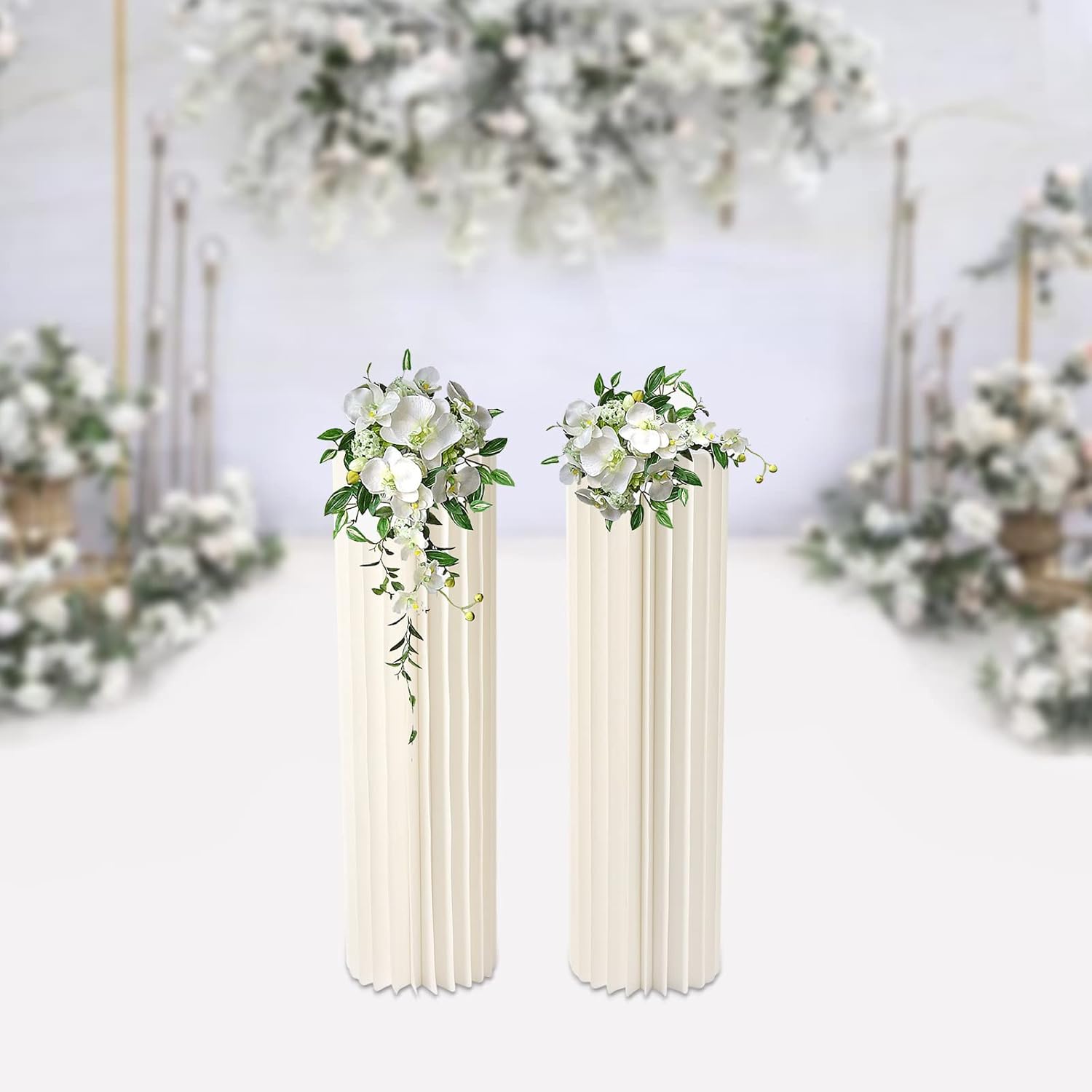 2PCS 394in Tall Round Cylinder Flower Stand Wedding Centerpieces Foldable Display Stands