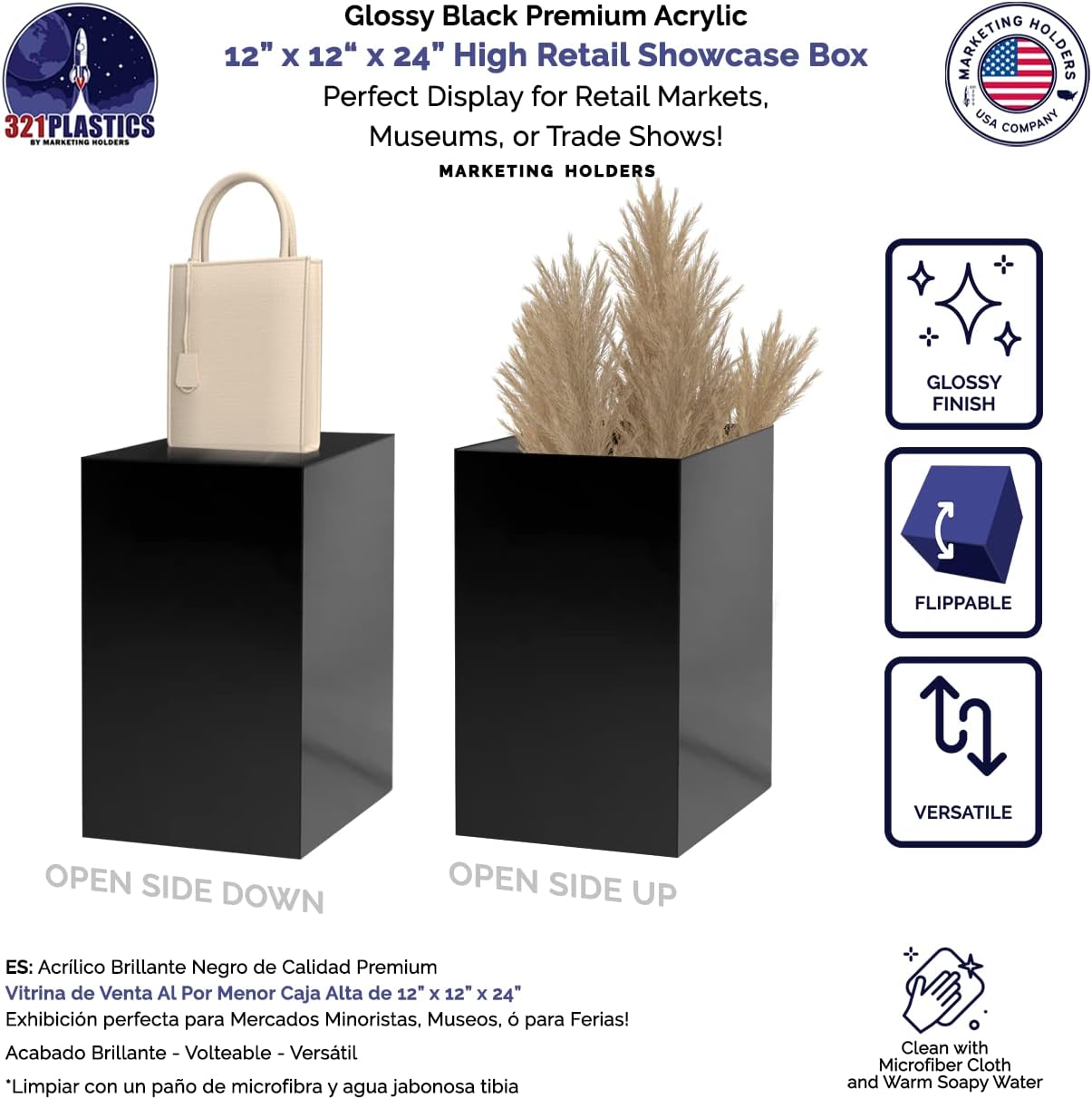 12 x 12 x 24 Acrylic Cube Display Stand Black