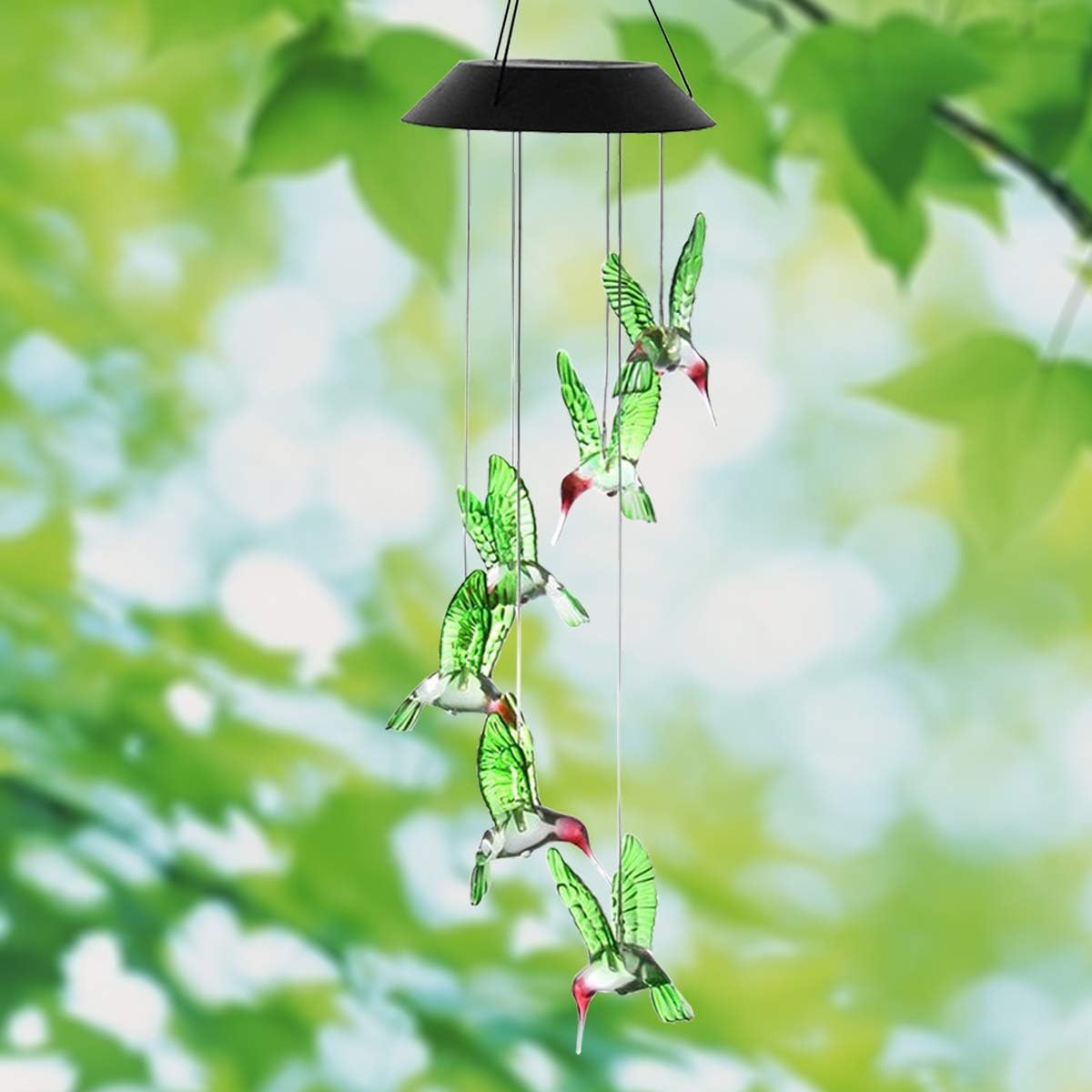 Changing Colors Solar Wind Chime Hummingbird Mobile Spinner Light Waterproof Outdoor Decor